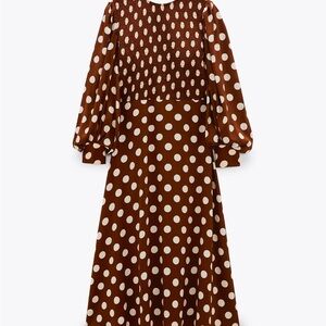 Zara Brown Polka Dot Long Sleeve Dress